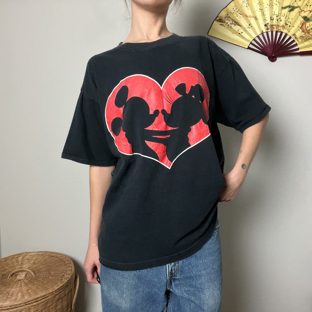 vintage disney black mickey minnie mouse heart graphic single stitch tee shirt